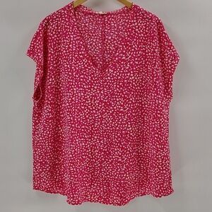 Jodifl Pink Print Top Size 1X V Neck Lightweight